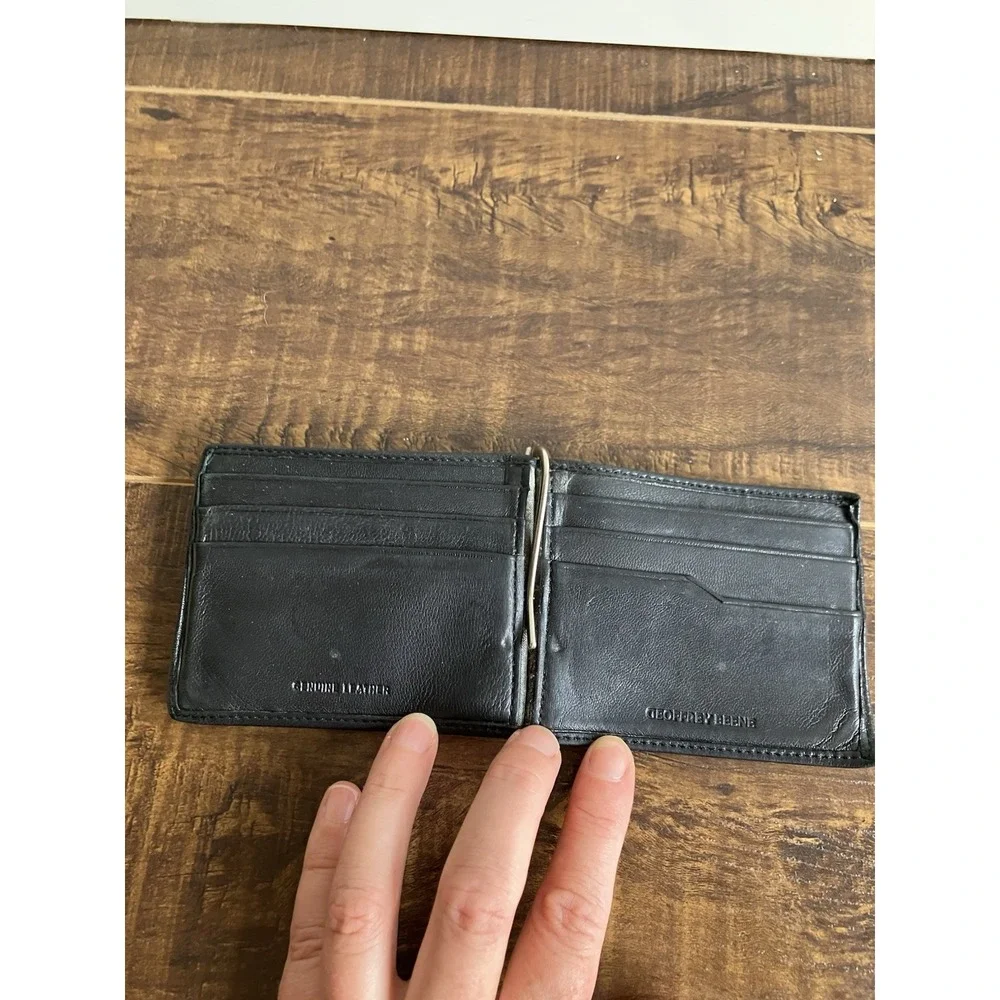 Geoffrey Beene Black Genuine Leather Money Clip Wallet Slim Bifold Card Holder